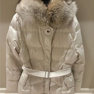 Coach Puffer Coat champagne size L Coyote Fur-Trimmed Women's Jacket